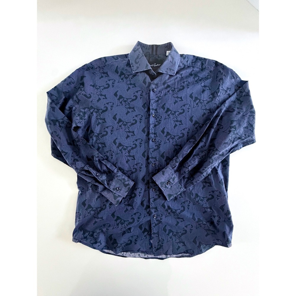 Robert Graham‎ Mens Navy Blue Damask Scroll Long Sleeve Button Down Shirt Size M